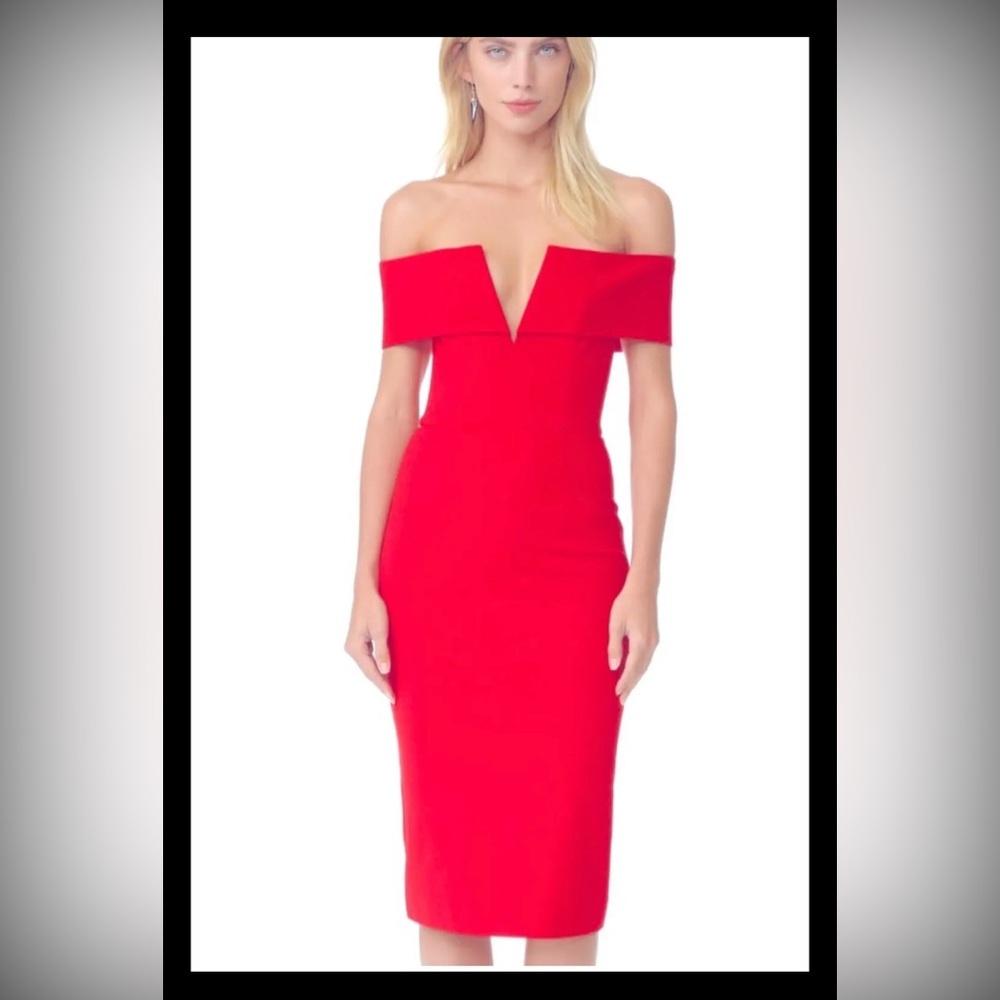 NICHOLAS PONTI RED SHOULDER BAND MIDI DRESS SIZE 10 NWT